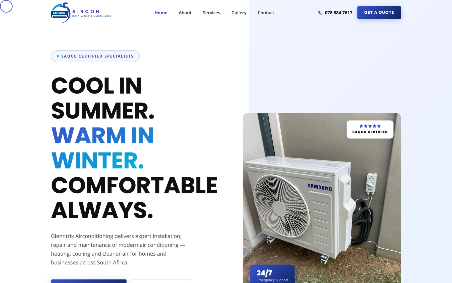 Glenntrix Airconditioning website designed and built by Paint Digital Studio