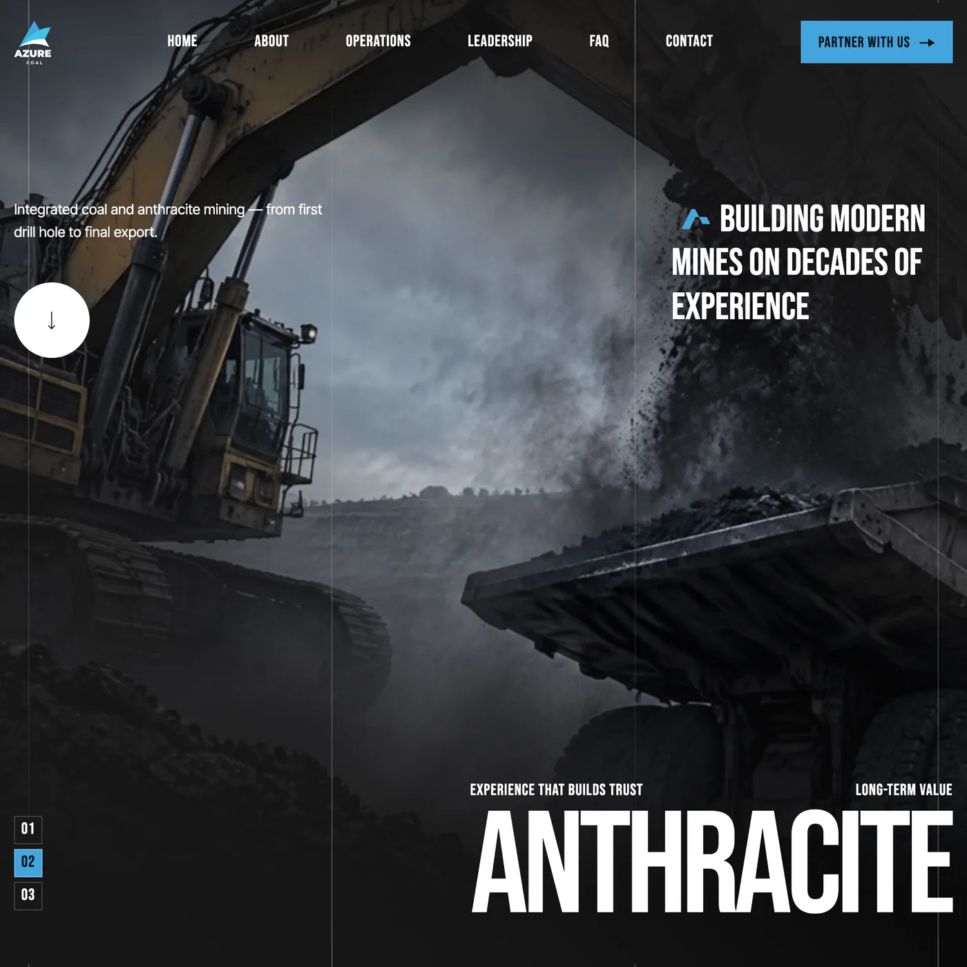 Azure Coal website, shown at tablet width