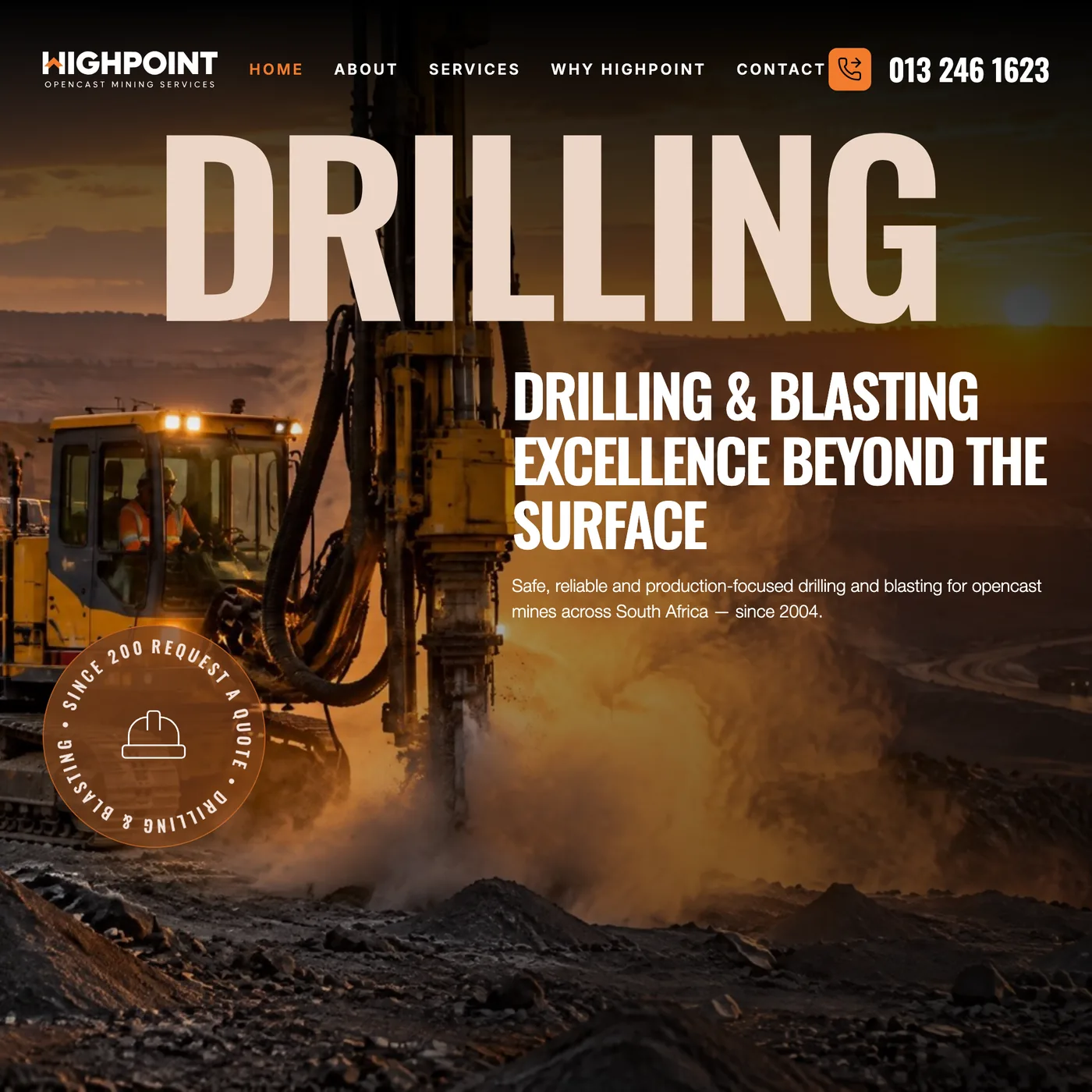 Highpoint Opencast Mining Services website, shown at tablet width